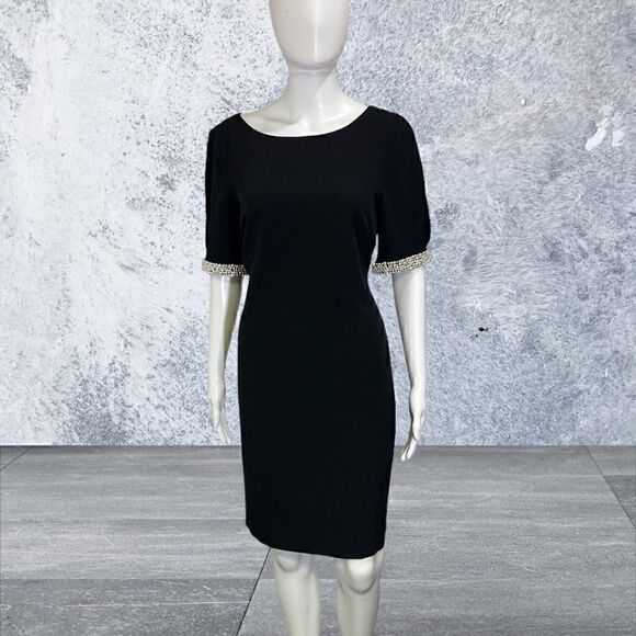 Karl Lagerfeld Black Sheath Open Sleeve Pearl Detail Dress - Picture 2 of 11